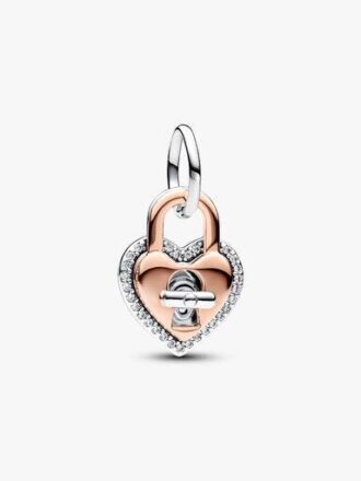 Zweifarbiger, drehbarer Herz-Dangle Charm – Sterlingsilber, 14 Karat Roségold-Beschichtung
