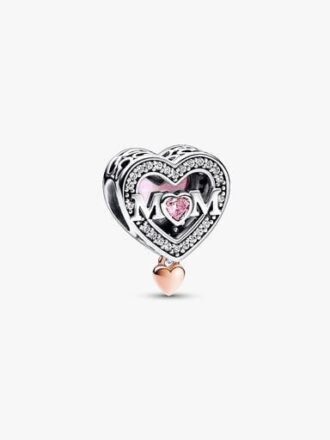 Zweifarbiger durchbrochener „Mom & Heart“-Charm – Sterlingsilber, 14 Karat Roségold-Beschichtung