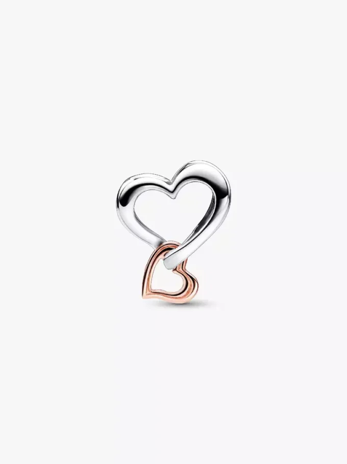 Zweifarbiger, durchbrochener Unendlichkeits-Herz-Charm aus Sterlingsilber, 14 Karat Roségold-Beschichtung Zweifarbiger, durchbrochener Unendlichkeits-Herz-Charm aus Sterlingsilber, 14 Karat Roségold-Beschichtung