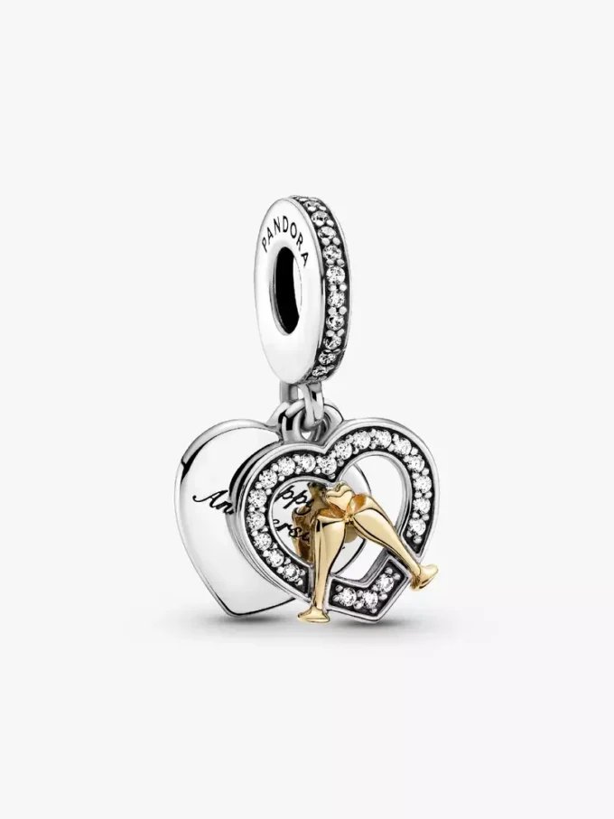Zweifarbiger „Happy Anniversary“-Dangle Charm aus 14-karätigem Gold und Sterlingsilber Zweifarbiger „Happy Anniversary“-Dangle Charm aus 14-karätigem Gold und Sterlingsilber