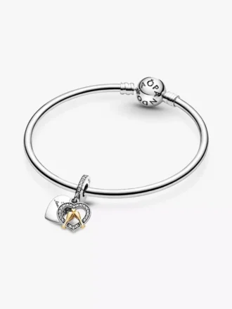 Zweifarbiger „Happy Anniversary“-Dangle Charm aus 14-karätigem Gold und Sterlingsilber