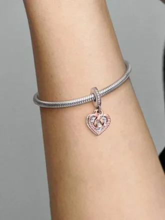 Zweifarbiger Infinity-Herz-Dangle Charm – Sterlingsilber, 14 Karat Roségold-Beschichtung