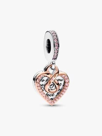 Zweifarbiger Infinity-Herz-Dangle Charm – Sterlingsilber, 14 Karat Roségold-Beschichtung