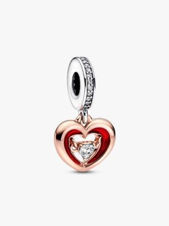 Zweifarbiger „Radiant Heart“-Dangle Charm – Sterlingsilber, 14-karätige Roségoldbeschichtung
