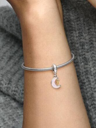 Zweifarbiger Schlüssel- und Mond-Dangle Charm – Sterlingsilber, 14 Karat vergoldet