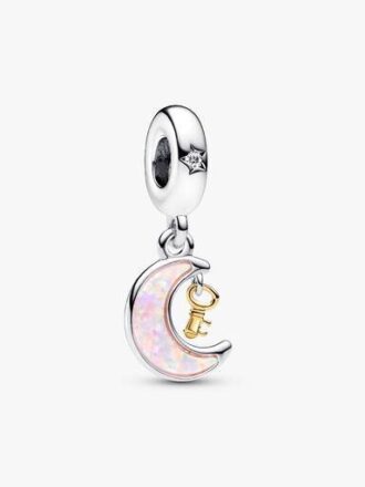 Zweifarbiger Schlüssel- und Mond-Dangle Charm – Sterlingsilber, 14 Karat vergoldet