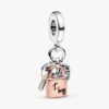 Zweifarbiger Schlüssel-, Vorhängeschloss- und Herz-Dangle Charm – Sterlingsilber, 14-karätige Roségoldbeschichtung Zweifarbiger Schlüssel-, Vorhängeschloss- und Herz-Dangle Charm – Sterlingsilber, 14-karätige Roségoldbeschichtung