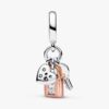 Zweifarbiger Schlüssel-, Vorhängeschloss- und Herz-Dangle Charm – Sterlingsilber, 14-karätige Roségoldbeschichtung Zweifarbiger Schlüssel-, Vorhängeschloss- und Herz-Dangle Charm – Sterlingsilber, 14-karätige Roségoldbeschichtung