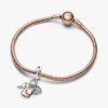 Zweifarbiger Schlüssel-, Vorhängeschloss- und Herz-Dangle Charm – Sterlingsilber, 14-karätige Roségoldbeschichtung Zweifarbiger Schlüssel-, Vorhängeschloss- und Herz-Dangle Charm – Sterlingsilber, 14-karätige Roségoldbeschichtung