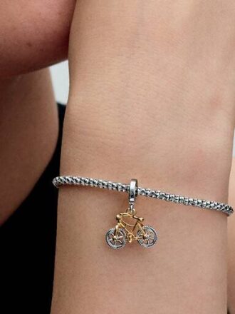 Zweifarbiger Spinning Wheels Bicycle Dangle Charm – Sterlingsilber, 14 Karat vergoldet