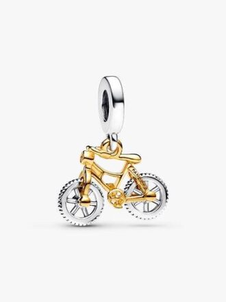 Zweifarbiger Spinning Wheels Bicycle Dangle Charm – Sterlingsilber, 14 Karat vergoldet