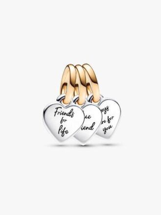 Zweifarbiger, teilbarer „Friendship Triple“-Dangle Charm – Sterlingsilber, 14-karätige Vergoldung