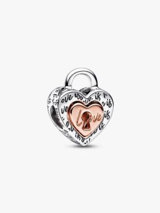 Zweifarbiger, teilbarer Herz-Charm mit Vorhängeschloss – Sterlingsilber, 14 Karat Roségold-Beschichtung