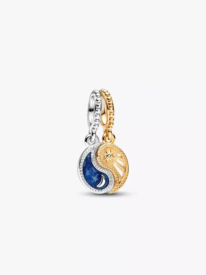 Zweifarbiger, teilbarer Sonnen- und Mond-Dangle Charm aus Sterlingsilber, 14-karätig vergoldet Zweifarbiger, teilbarer Sonnen- und Mond-Dangle Charm aus Sterlingsilber, 14-karätig vergoldet