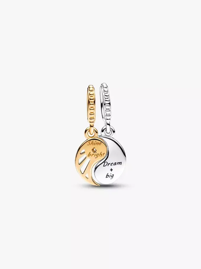 Zweifarbiger, teilbarer Sonnen- und Mond-Dangle Charm aus Sterlingsilber, 14-karätig vergoldet Zweifarbiger, teilbarer Sonnen- und Mond-Dangle Charm aus Sterlingsilber, 14-karätig vergoldet