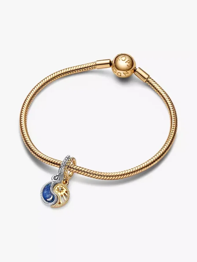 Zweifarbiger, teilbarer Sonnen- und Mond-Dangle Charm aus Sterlingsilber, 14-karätig vergoldet Zweifarbiger, teilbarer Sonnen- und Mond-Dangle Charm aus Sterlingsilber, 14-karätig vergoldet