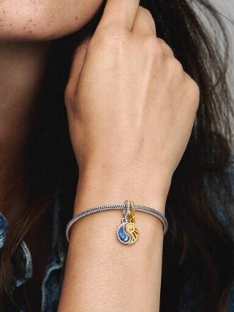 Zweifarbiger teilbarer Sonnen- und Mond-Dangle Charm – Sterlingsilber, 14-karätige Vergoldung