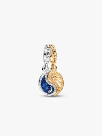 Zweifarbiger teilbarer Sonnen- und Mond-Dangle Charm – Sterlingsilber, 14-karätige Vergoldung