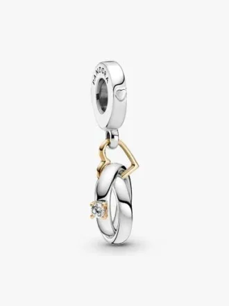 Zweifarbiger „Wedding Rings“-Dangle Charm – 14 Karat Gold, Sterlingsilber