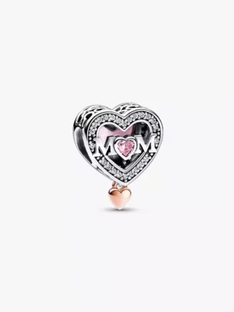Zweifarbiger, durchbrochener „Mom & Heart“-Charm aus Sterlingsilber, 14 Karat Roségold-Beschichtung