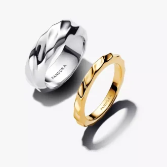 Zweifarbiges Ring-Set mit Wellenmuster, 2er-Set